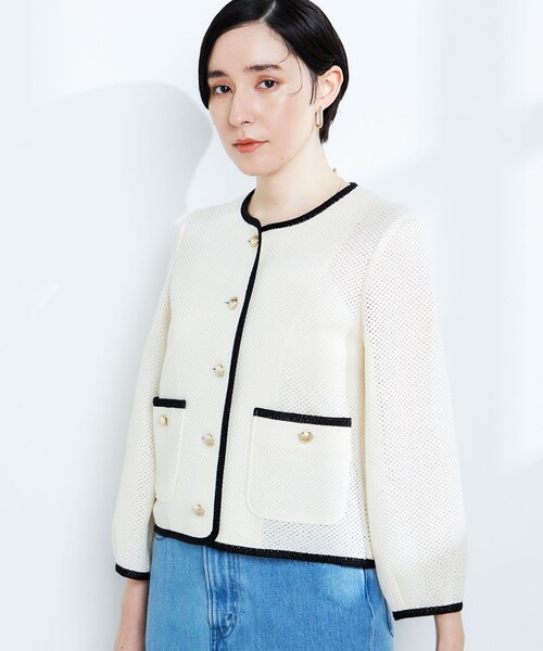 NOLLEY'S ウォッシャブルパイピングジャケット セール】ウォッシャブルギマメッシュパイピングジャケット（ノーカラー