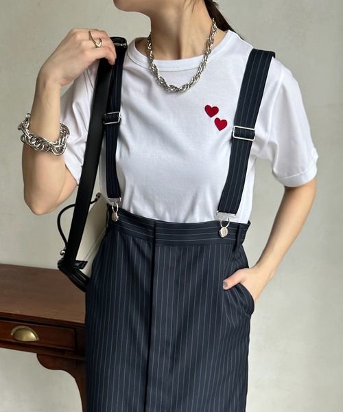 DouDou（ドゥドゥ）の「【WEB限定】ダブルハート刺繍TEE（Tシャツ/カットソー・レディース・ホワイト/ブラック/ホワイト系その他・FREE）」の22枚目の写真