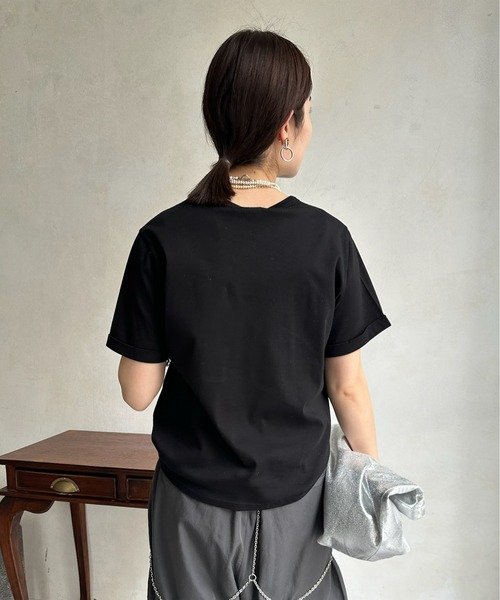 DouDou（ドゥドゥ）の「【WEB限定】ダブルハート刺繍TEE（Tシャツ/カットソー・レディース・ホワイト/ブラック/ホワイト系その他・FREE）」の5枚目の写真