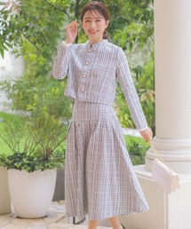 Retica（レティカ）の「スーツセット レディース ツイード チェック スタンドカラージャケット ミモレ丈 フレア タックスカート セットアップ セレモニースーツ 大きいサイズ お呼ばれ 結婚式 ママ 入学式 入園式（スーツセット）」