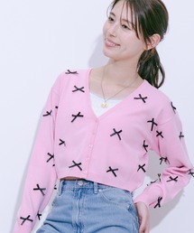 麻タッチ天竺リボン付きカーディガン