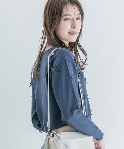 Jayro(ジャイロ)の「麻タッチ天竺リボン付きカーディガン(カーディガン/ボレロ・レディース・グレー/ネイビー/ピンク/ホワイト系その他・M)」の9枚目の写真