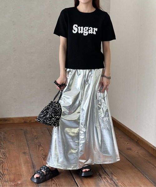 Per sist ence(パーシエンス)の「ジャガードロゴ半袖ニット/手洗いOK(ニット/セーター・レディース・イエロー/オフホワイト/グレー/ブラック・FREE)」の6枚目の写真