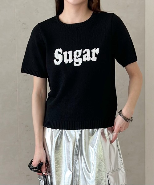 Per sist ence(パーシエンス)の「ジャガードロゴ半袖ニット/手洗いOK(ニット/セーター・レディース・イエロー/オフホワイト/グレー/ブラック・FREE)」の7枚目の写真