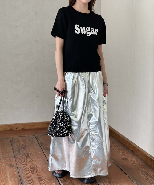 Per sist ence(パーシエンス)の「ジャガードロゴ半袖ニット/手洗いOK(ニット/セーター・レディース・イエロー/オフホワイト/グレー/ブラック・FREE)」の8枚目の写真