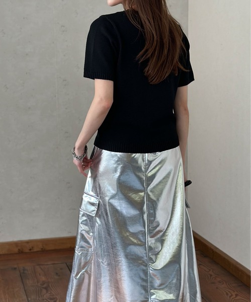 Per sist ence(パーシエンス)の「ジャガードロゴ半袖ニット/手洗いOK(ニット/セーター・レディース・イエロー/オフホワイト/グレー/ブラック・FREE)」の10枚目の写真