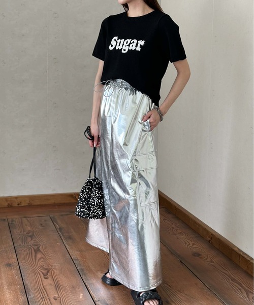 Per sist ence(パーシエンス)の「ジャガードロゴ半袖ニット/手洗いOK(ニット/セーター・レディース・イエロー/オフホワイト/グレー/ブラック・FREE)」の13枚目の写真