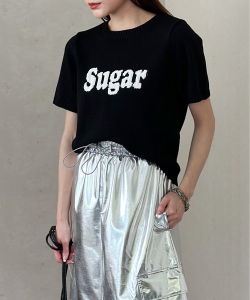 Per sist ence(パーシエンス)の「ジャガードロゴ半袖ニット/手洗いOK(ニット/セーター・レディース・イエロー/オフホワイト/グレー/ブラック・FREE)」の14枚目の写真