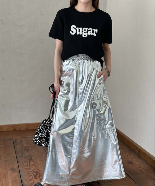 Per sist ence(パーシエンス)の「ジャガードロゴ半袖ニット/手洗いOK(ニット/セーター・レディース・イエロー/オフホワイト/グレー/ブラック・FREE)」の15枚目の写真
