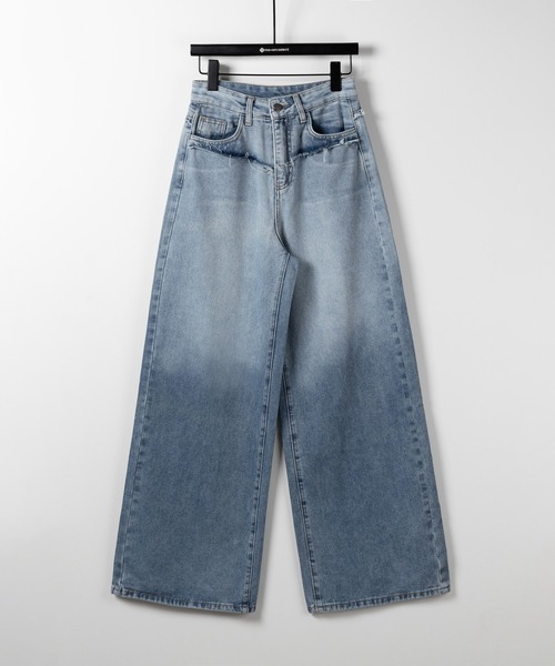 ※【 ４size ／ ２color 】ヴィンテージグラデーションダメージワイドバギーデニム ／ vintage gradation damage wide baggy denim（デニムパンツ）｜me+em select（ミームセレクト）