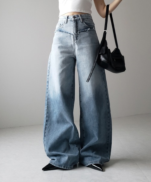 ※【 ４size ／ ２color 】ヴィンテージグラデーションダメージワイドバギーデニム ／ vintage gradation damage wide baggy denim（デニムパンツ）｜me+em select（ミームセレクト）