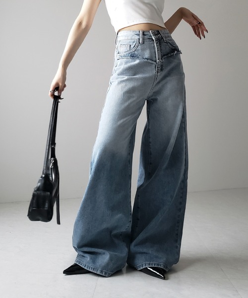 ※【 ４size ／ ２color 】ヴィンテージグラデーションダメージワイドバギーデニム ／ vintage gradation damage wide baggy denim（デニムパンツ）｜me+em select（ミームセレクト）