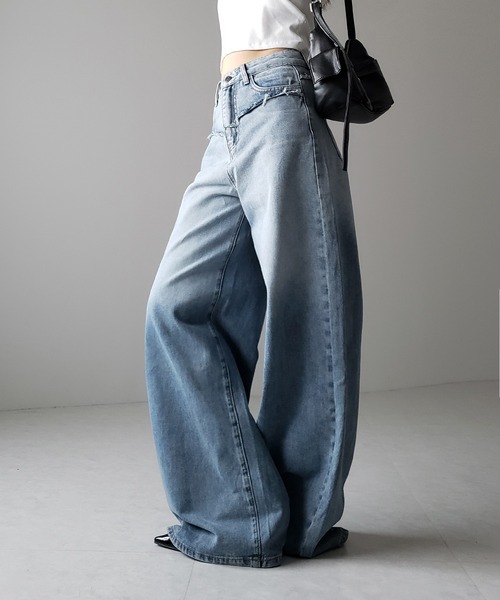 ※【 ４size ／ ２color 】ヴィンテージグラデーションダメージワイドバギーデニム ／ vintage gradation damage wide baggy denim（デニムパンツ）｜me+em select（ミームセレクト）