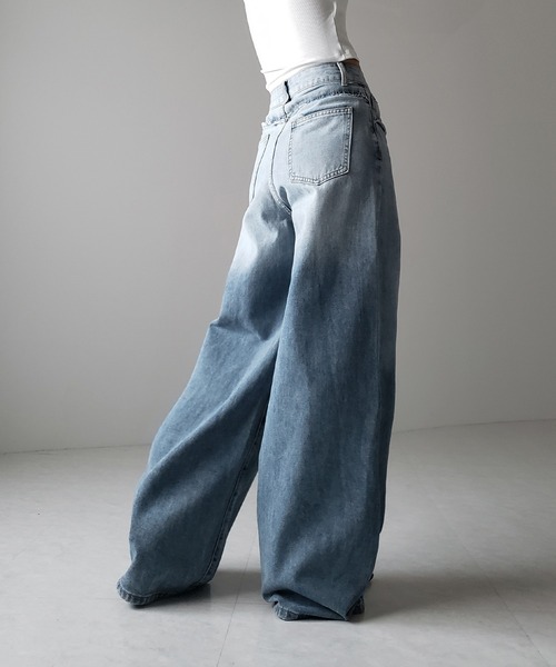 ※【 ４size ／ ２color 】ヴィンテージグラデーションダメージワイドバギーデニム ／ vintage gradation damage wide baggy denim（デニムパンツ）｜me+em select（ミームセレクト）