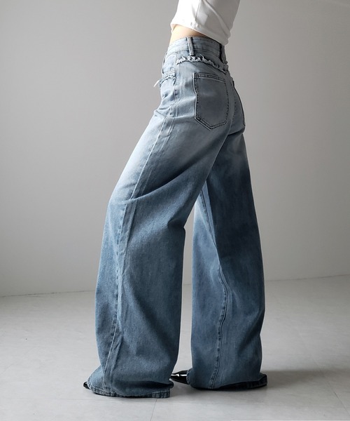 ※【 ４size ／ ２color 】ヴィンテージグラデーションダメージワイドバギーデニム ／ vintage gradation damage wide baggy denim（デニムパンツ）｜me+em select（ミームセレクト）