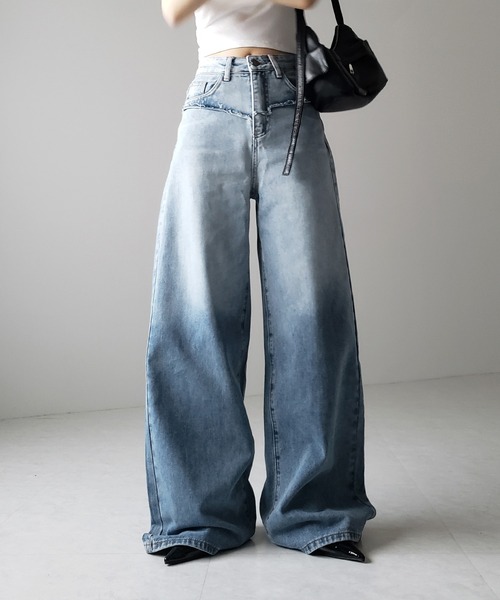 ※【 ４size ／ ２color 】ヴィンテージグラデーションダメージワイドバギーデニム ／ vintage gradation damage wide baggy denim（デニムパンツ）｜me+em select（ミームセレクト）