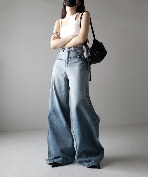 ※【 ４size ／ ２color 】ヴィンテージグラデーションダメージワイドバギーデニム ／ vintage gradation damage wide baggy denim（デニムパンツ）｜me+em select（ミームセレクト）