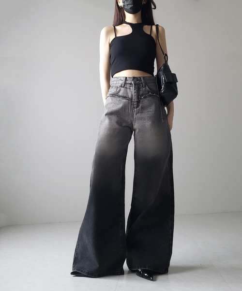 ※【 ４size ／ ２color 】ヴィンテージグラデーションダメージワイドバギーデニム ／ vintage gradation damage wide baggy denim（デニムパンツ）｜me+em select（ミームセレクト）