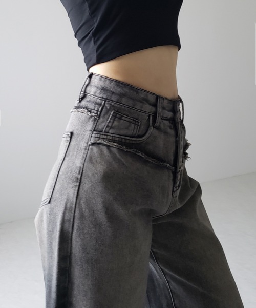 ※【 ４size ／ ２color 】ヴィンテージグラデーションダメージワイドバギーデニム ／ vintage gradation damage wide baggy denim（デニムパンツ）｜me+em select（ミームセレクト）