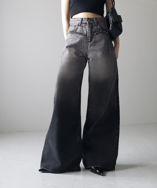 ※【 ４size ／ ２color 】ヴィンテージグラデーションダメージワイドバギーデニム ／ vintage gradation damage wide baggy denim（デニムパンツ）｜me+em select（ミームセレクト）