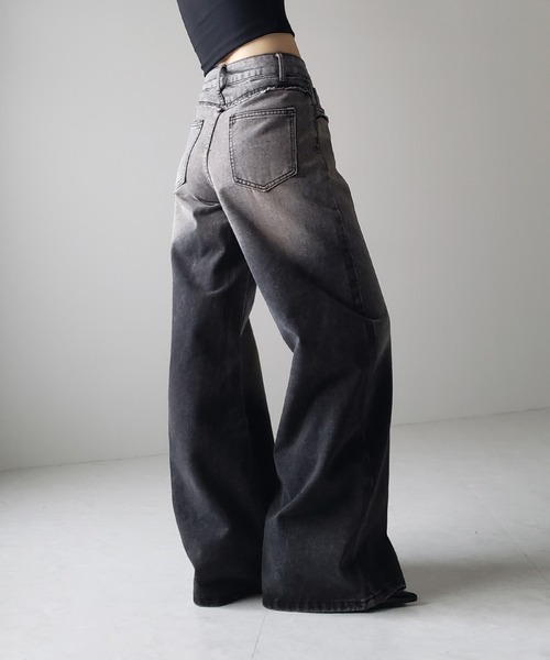 ※【 ４size ／ ２color 】ヴィンテージグラデーションダメージワイドバギーデニム ／ vintage gradation damage wide baggy denim（デニムパンツ）｜me+em select（ミームセレクト）