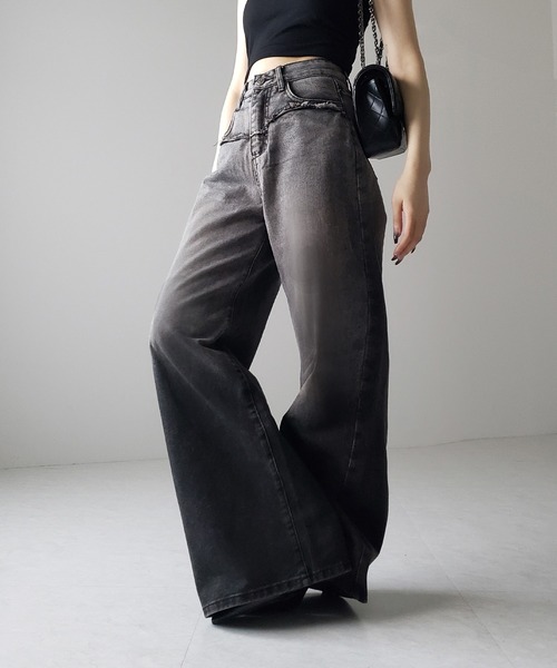 ※【 ４size ／ ２color 】ヴィンテージグラデーションダメージワイドバギーデニム ／ vintage gradation damage wide baggy denim（デニムパンツ）｜me+em select（ミームセレクト）