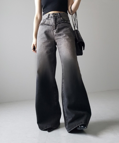 ※【 ４size ／ ２color 】ヴィンテージグラデーションダメージワイドバギーデニム ／ vintage gradation damage wide baggy denim（デニムパンツ）｜me+em select（ミームセレクト）