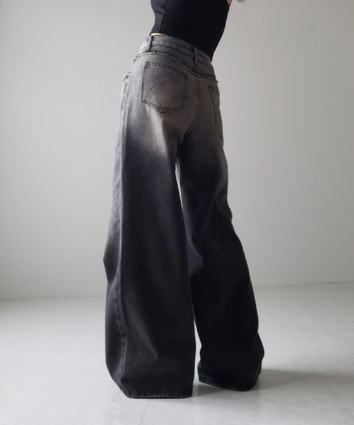 ※【 ４size ／ ２color 】ヴィンテージグラデーションダメージワイドバギーデニム ／ vintage gradation damage wide baggy denim（デニムパンツ）｜me+em select（ミームセレクト）