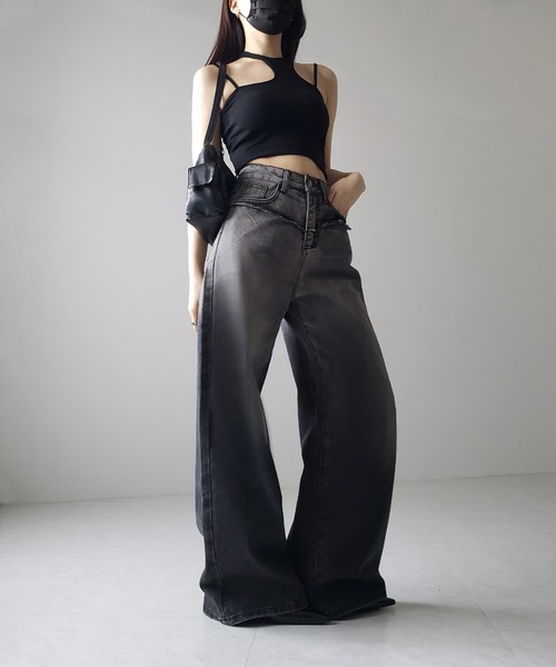 ※【 ４size ／ ２color 】ヴィンテージグラデーションダメージワイドバギーデニム ／ vintage gradation damage wide baggy denim（デニムパンツ）｜me+em select（ミームセレクト）
