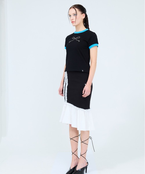 ★LUV IS TRUE★ CURVED L LACE MIDI SKIRTBLACK CURVED L LACE MIDI SKIRT (BLACK) - LUVISTRUE | 60% - Asian