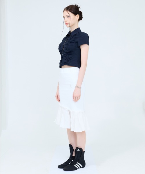 ★LUVISTRUE★CURVED L LACE MIDI SKIRT(WHITE)★正規品/送料込 セール】CURVED L LACE MIDI SKIRT（スカート）｜LUVISTRUE