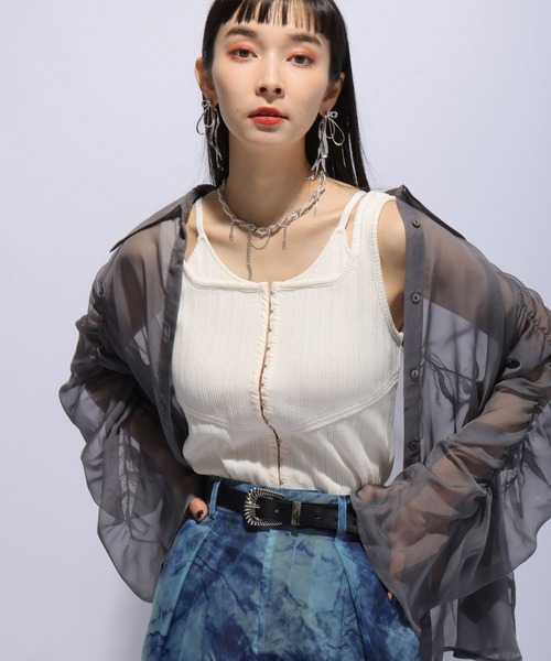 HARE（ハレ）の「ホックデザインタンクトップ(HARE)（タンクトップ・レディース・ブラック/ホワイト・FREE）」の8枚目の写真