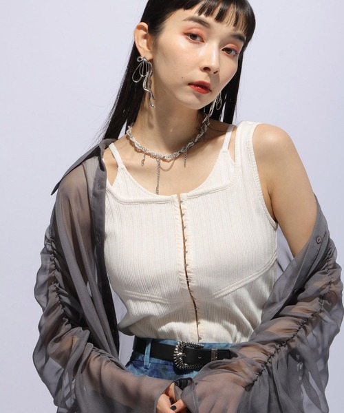 HARE（ハレ）の「ホックデザインタンクトップ(HARE)（タンクトップ・レディース・ブラック/ホワイト・FREE）」の10枚目の写真