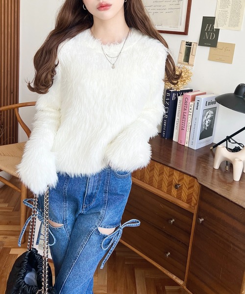 ニット/セーター ECO FUR BELTED TOP ニット セーター 「Good Riddance」フード付き ノルディック プル