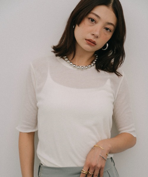 HANNE（アン）の「ハーフスリーブシアーTEE（Tシャツ/カットソー・レディース・ホワイト/ブラック・FREE）」の15枚目の写真