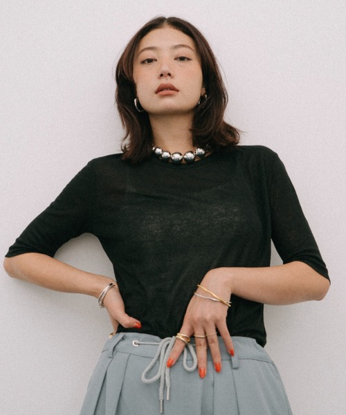 HANNE（アン）の「ハーフスリーブシアーTEE（Tシャツ/カットソー・レディース・ホワイト/ブラック・FREE）」の19枚目の写真