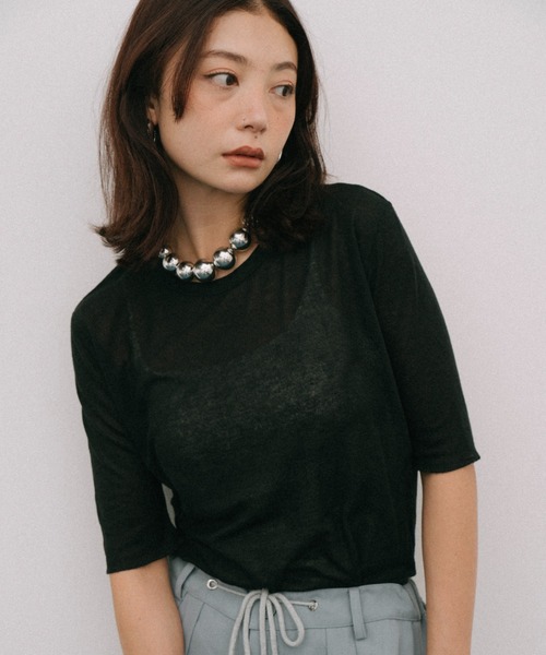 HANNE（アン）の「ハーフスリーブシアーTEE（Tシャツ/カットソー・レディース・ホワイト/ブラック・FREE）」の21枚目の写真