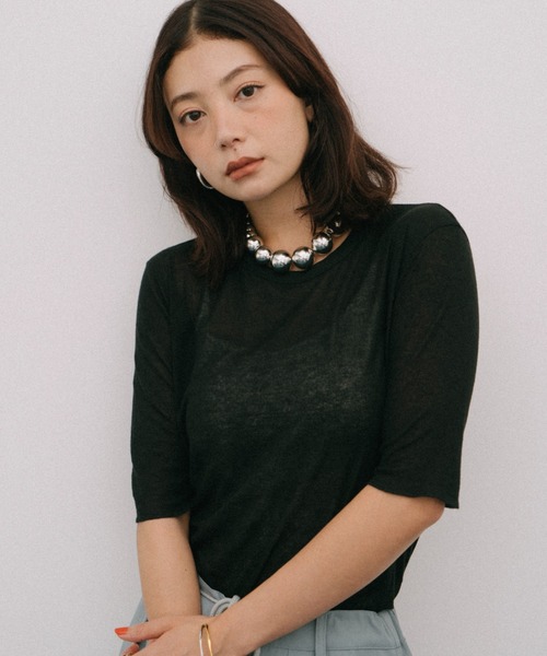 HANNE（アン）の「ハーフスリーブシアーTEE（Tシャツ/カットソー・レディース・ホワイト/ブラック・FREE）」の20枚目の写真