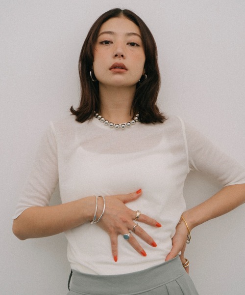 ハーフスリーブシアーTEE（Tシャツ/カットソー）｜HANNE（アン