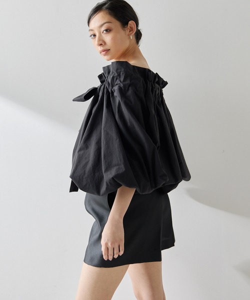 【美品】Whim Gazette即完売タイプライターギャザーブラウス　ブラック タイプライターギャザーブラウス | Whim Gazette(ウィム