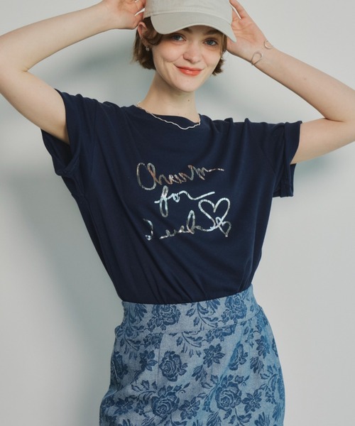Unitage(ユニテージ)の「箔プリントTEE(Tシャツ/カットソー・レディース・ホワイト/ネイビー・FREE)」の9枚目の写真