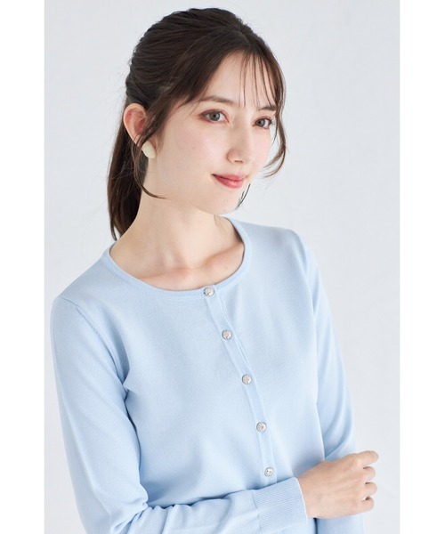 tocco closet(トッコ クローゼット)の「ビジュー釦カーディガン(カーディガン/ボレロ・レディース・ブラック/サックスブルー/オフホワイト・M)」の3枚目の写真