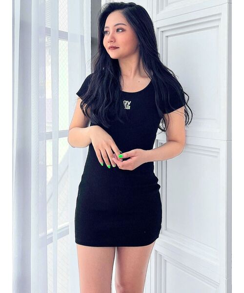 GYDA Square gyda STONEテレコ ワンピース　ブラック GYDA ワンピース Square gyda STONEテレコ long sleeve