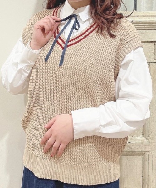 F i.n.t（フィント）の「ライン使いニットベスト/fint（ベスト・レディース・ベージュ・FREE）」の10枚目の写真