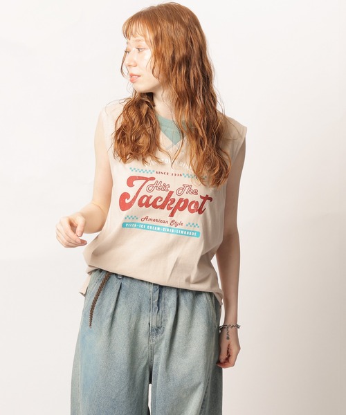 DOUBLE NAME（ダブルネーム）の「レトロロゴノースリトップス（Tシャツ/カットソー・レディース・オフホワイト/ベージュ/グリーン・FREE）」の9枚目の写真