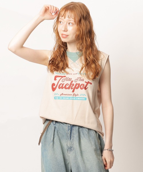 DOUBLE NAME（ダブルネーム）の「レトロロゴノースリトップス（Tシャツ/カットソー・レディース・オフホワイト/ベージュ/グリーン・FREE）」の10枚目の写真