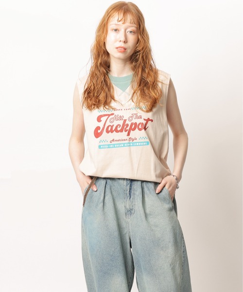 DOUBLE NAME（ダブルネーム）の「レトロロゴノースリトップス（Tシャツ/カットソー・レディース・オフホワイト/ベージュ/グリーン・FREE）」の11枚目の写真