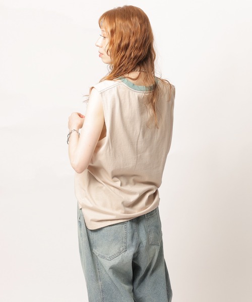 DOUBLE NAME（ダブルネーム）の「レトロロゴノースリトップス（Tシャツ/カットソー・レディース・オフホワイト/ベージュ/グリーン・FREE）」の12枚目の写真