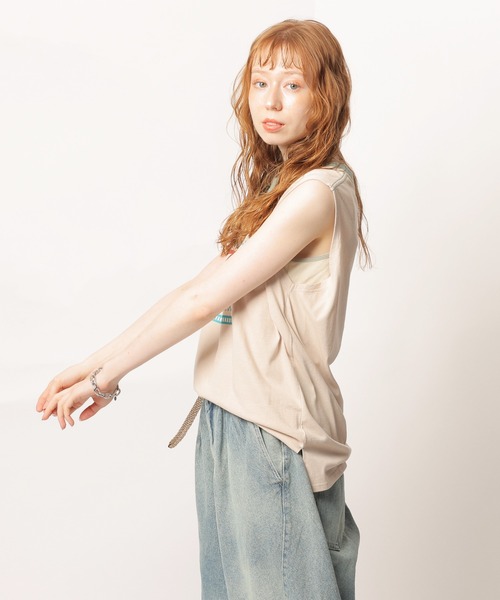 DOUBLE NAME（ダブルネーム）の「レトロロゴノースリトップス（Tシャツ/カットソー・レディース・オフホワイト/ベージュ/グリーン・FREE）」の13枚目の写真