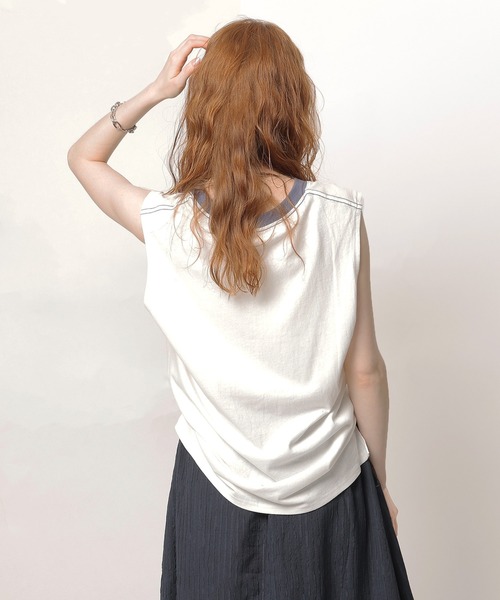 DOUBLE NAME（ダブルネーム）の「レトロロゴノースリトップス（Tシャツ/カットソー・レディース・オフホワイト/ベージュ/グリーン・FREE）」の7枚目の写真